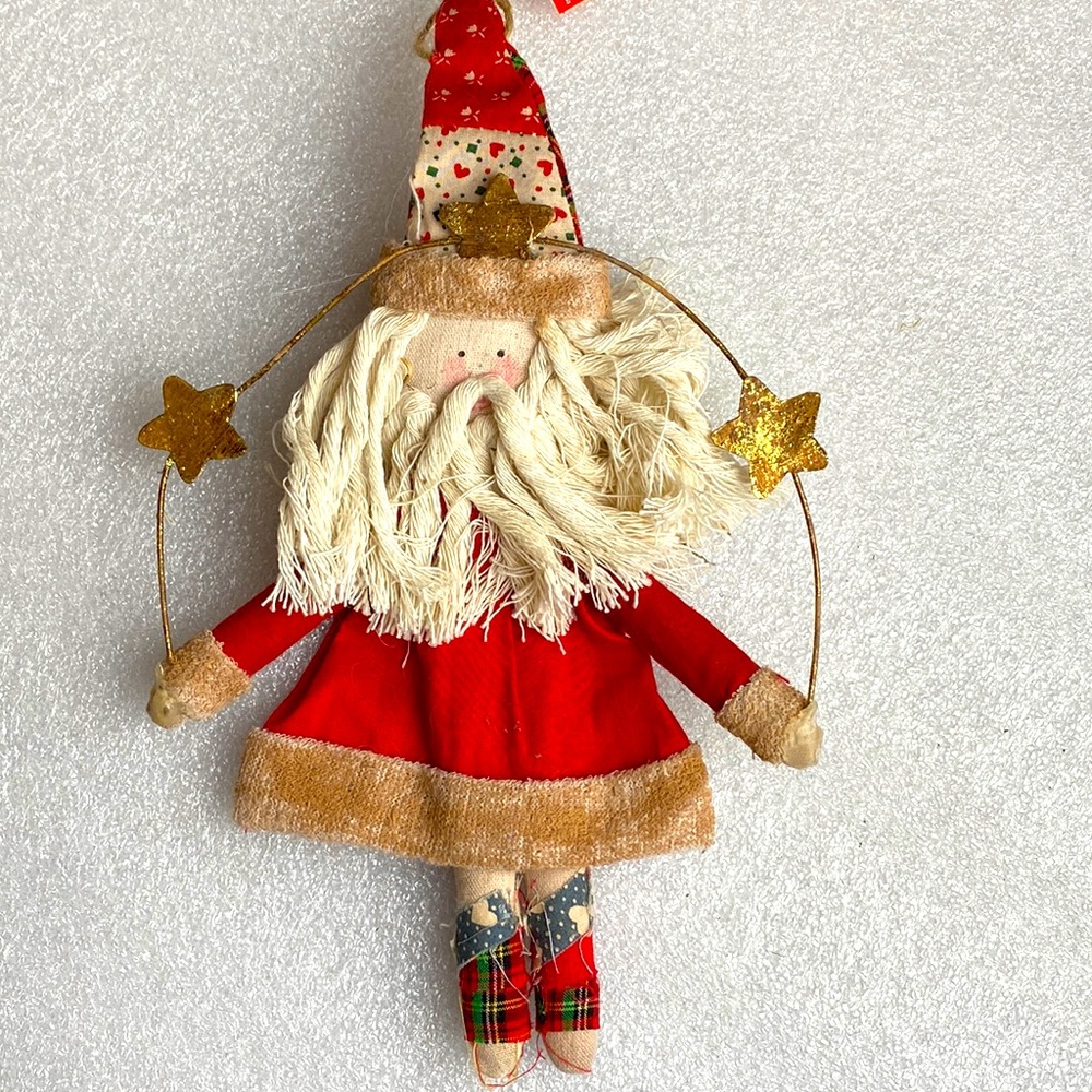 Vintage jumproping Santa 🎅🏼 ornament with metal stars and rope